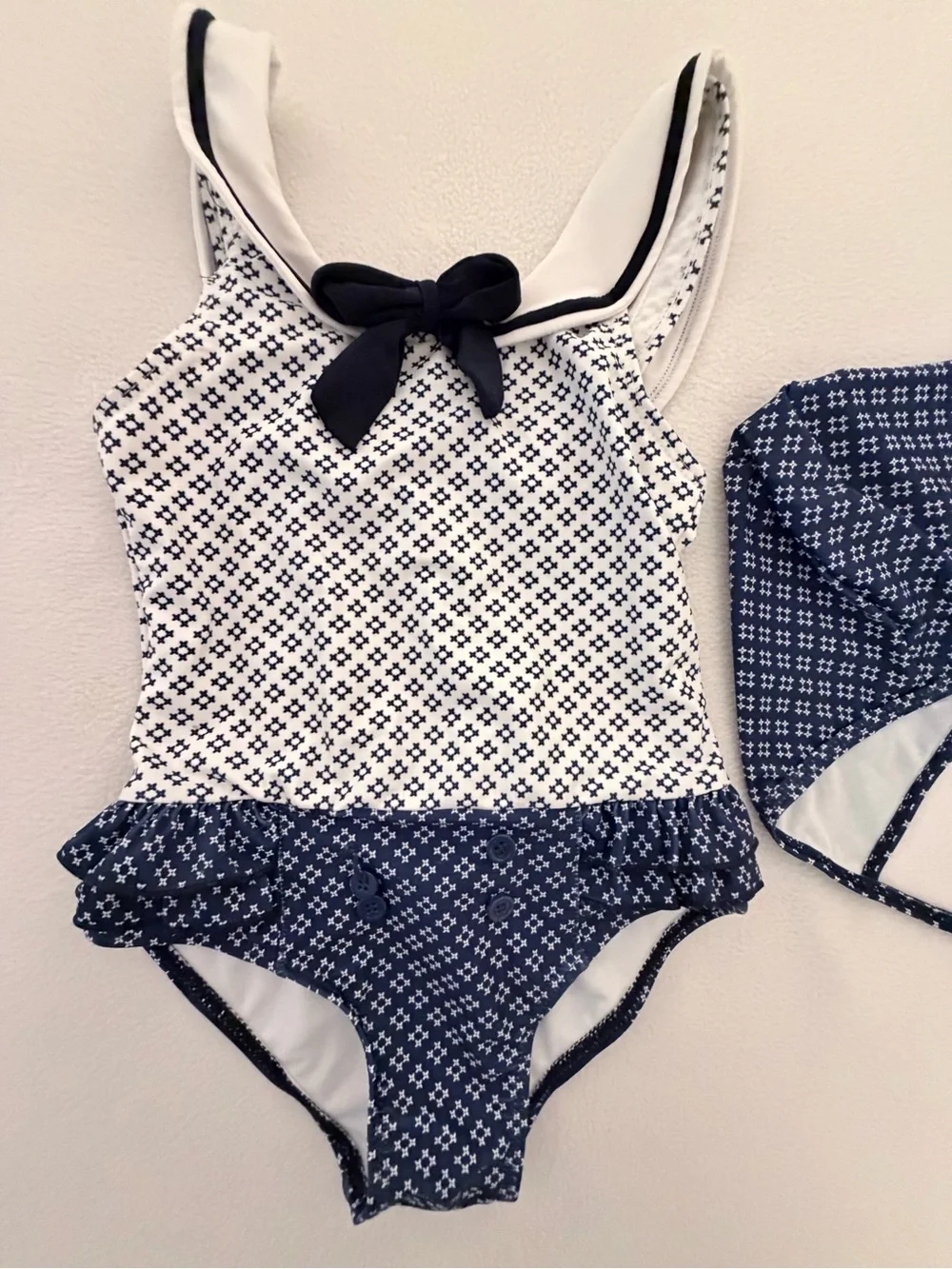 Mia Belle Blue & White Geometeic Swimsuit